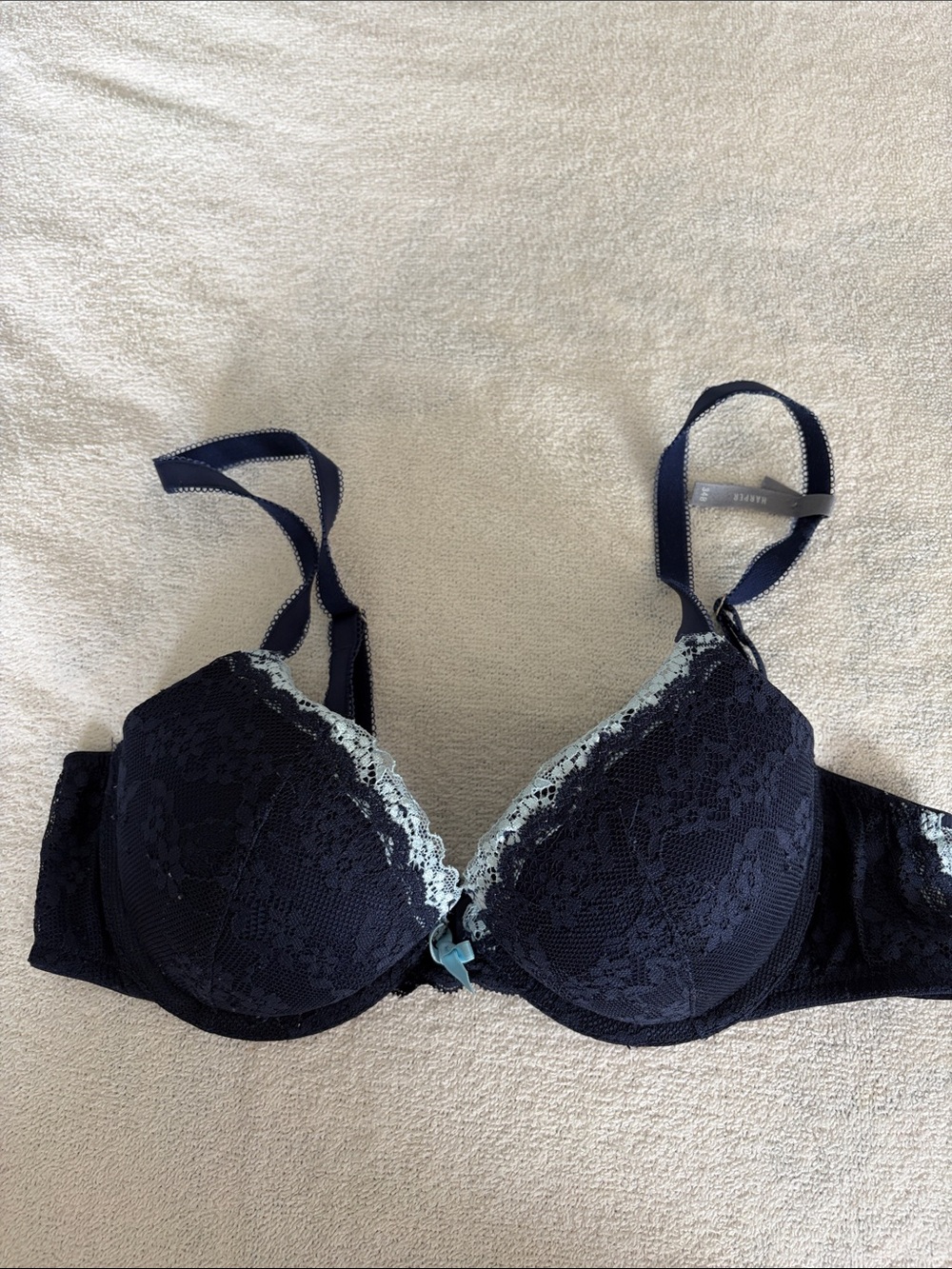 aerie Navy Lace Push-Up Bra with Light Blue Trim